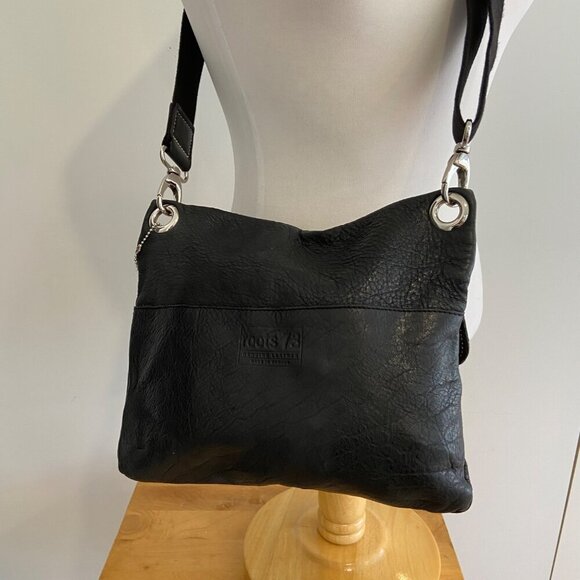 Roots 73 Black Pebble Leather Crossbody Bag Adjustable Strap & Multiple Pockets - Picture 3 of 14